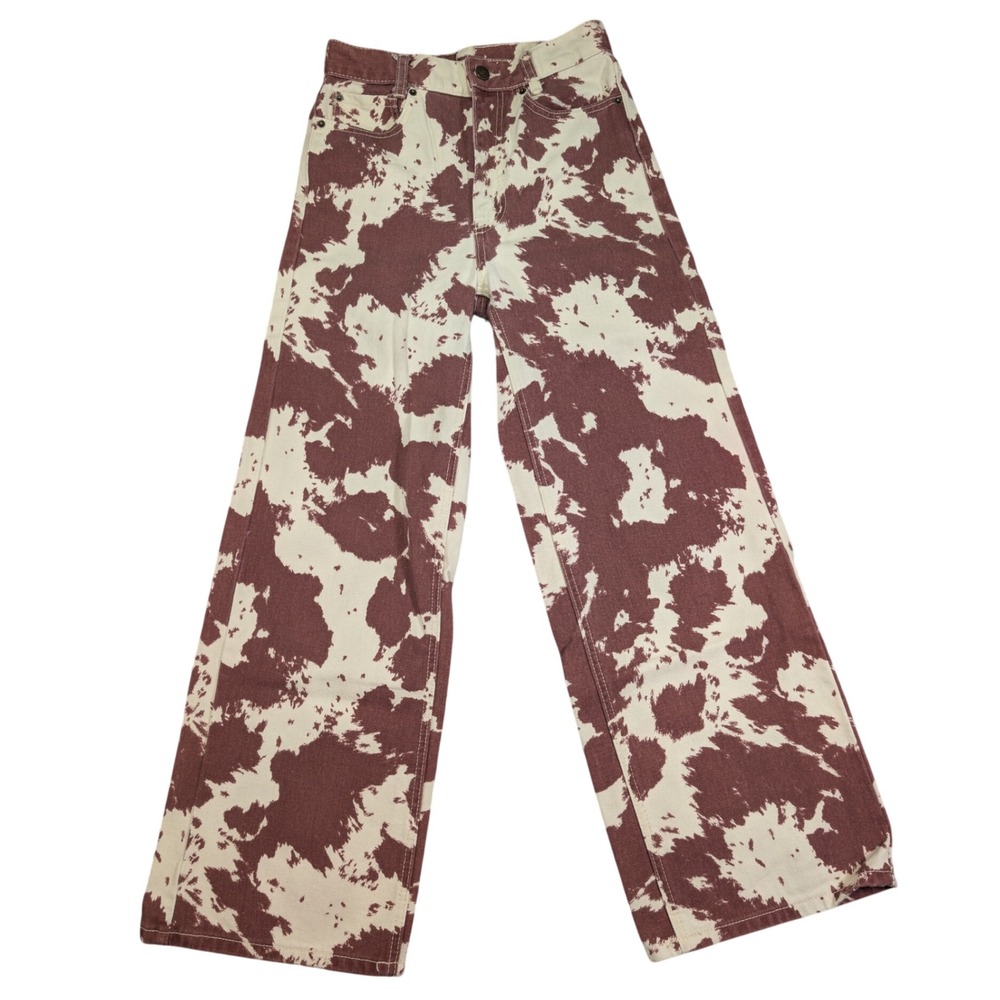 BDG Womens High & Wide Wide Leg Cotton Maroon Cow Print Jeans Size 25